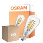 Flerpack 6x Osram Classic LED E27 Edison Filament Klar 3.8W 806lm Ultra Efficiency - 830 Varm Vit | Ersättare 60W